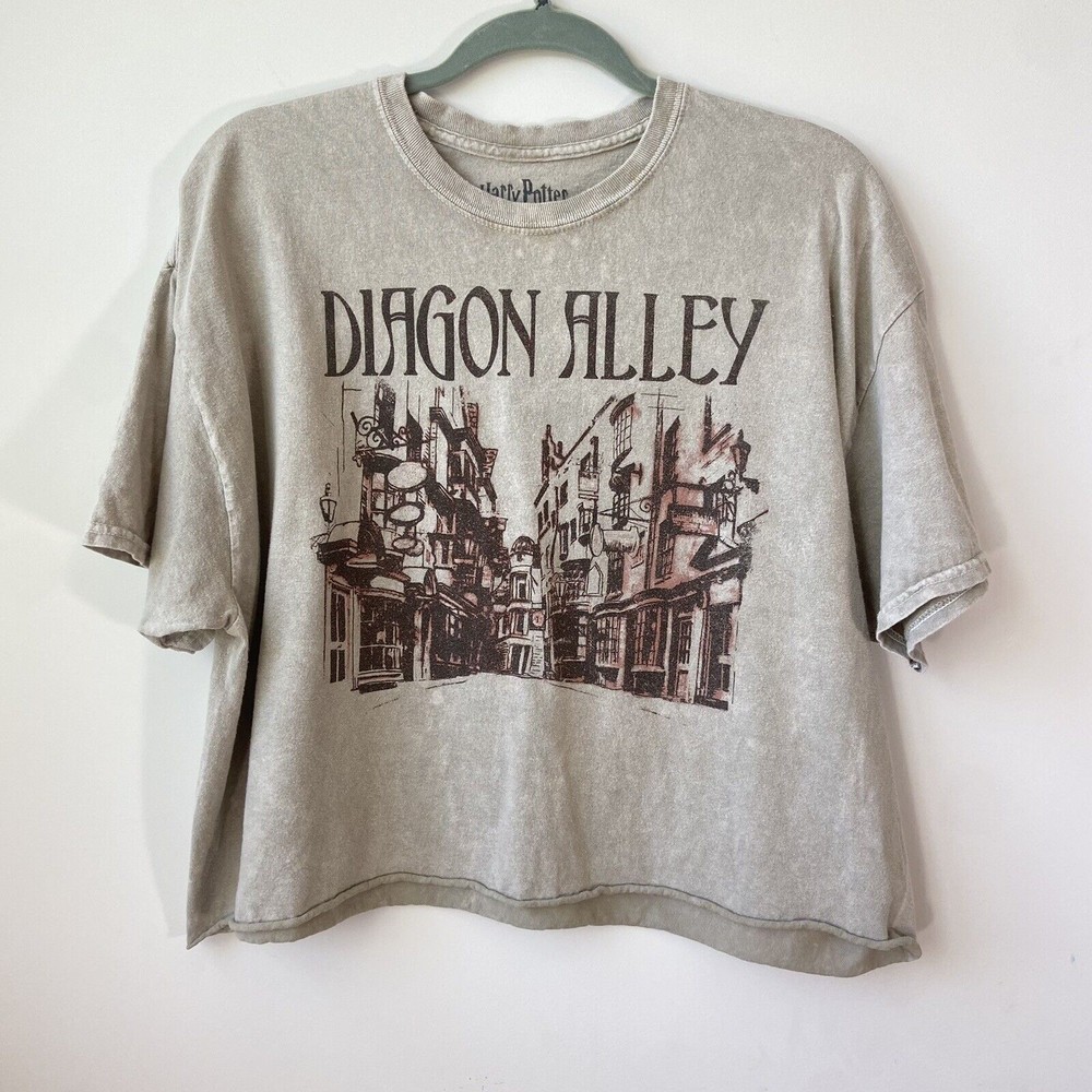 Harry Potter Diagon Alley Cut Off Crop Top Shirt Women's XL Cotton Neutral Crew
